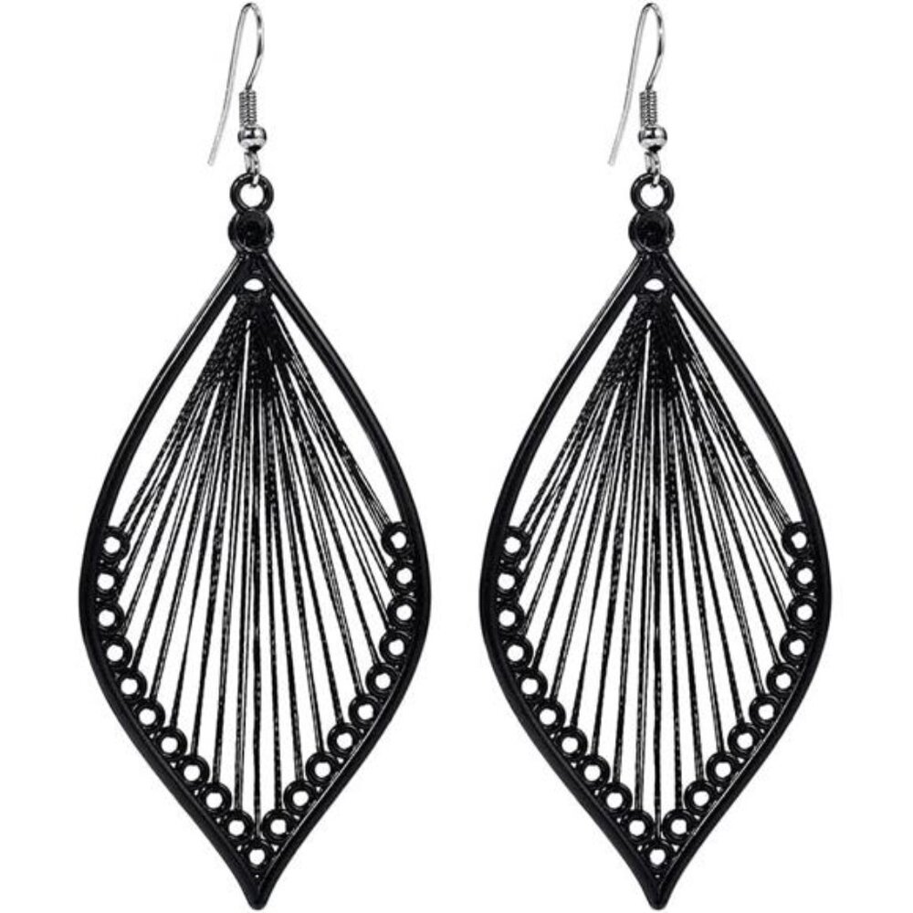 Boho Woven Geometric Earrings Drop Black Jewelry 30$